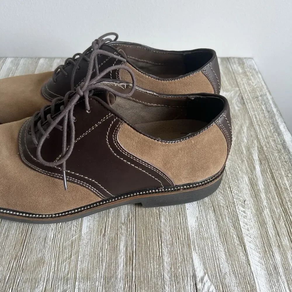 Brown Leather Suede Two Tone Mens Oxford Saddle Shoes Size 9 By Simple